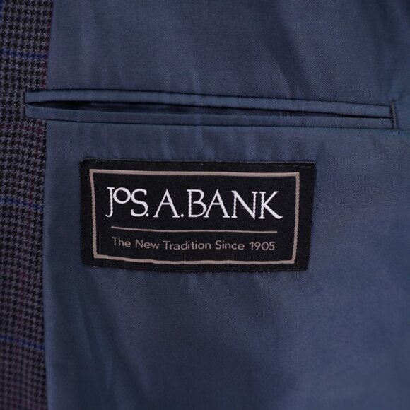 Jos A Bank Regal Fit Wool Gray Black Houndstooth W/ Purple Blue Windowpane 50L‎ - Picture 8 of 13
